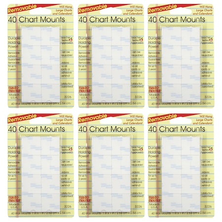 Magic Mounts Chart Mounts, 1" x 1", 40 Per Pack, PK6 3226